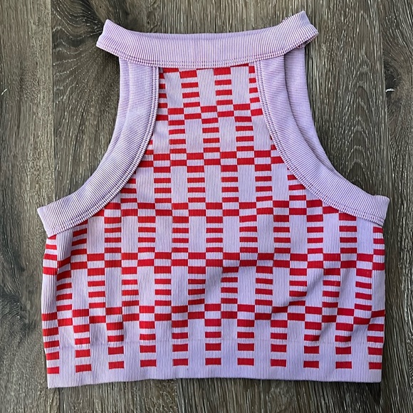 Cotton On Tops - Cotton On Lavender and Red Checkered Cropped Tank Top High Neck Women’s XS/S